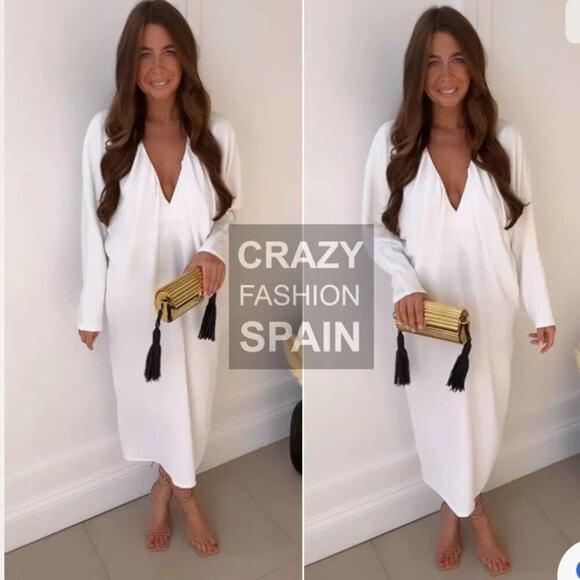 Zara Dresses & Skirts - Zara White LONG RUCHED DRESS Size Medium